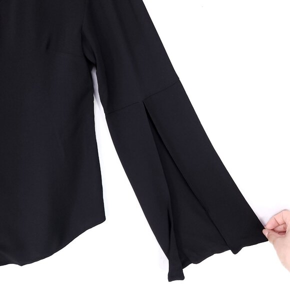 Alexis Blouse Size XS Boxy Fit Black Button Up Bell Slit Sleeve Top Vneck Collar - Picture 6 of 13